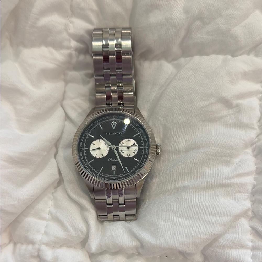 Villandry Silver Watch with Black Face